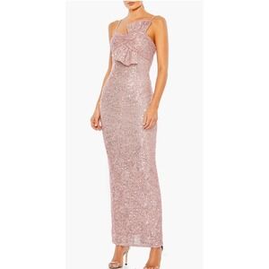 Mac Duggal x Ieena Rose Pink Sequined Faux Bow Column Gown NWT 14